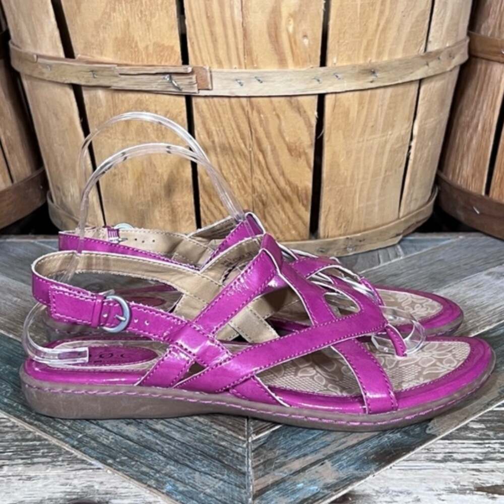 BOC Pink Patent Faux Leather Criss Cross Thong Slingback Sandals Womens Size 9